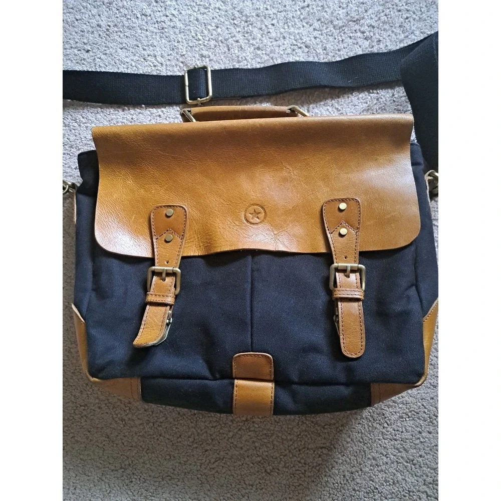 Aaron Leather Goods‎ Prato Canvas Distressed Leather Messenger Laptop Bag 13